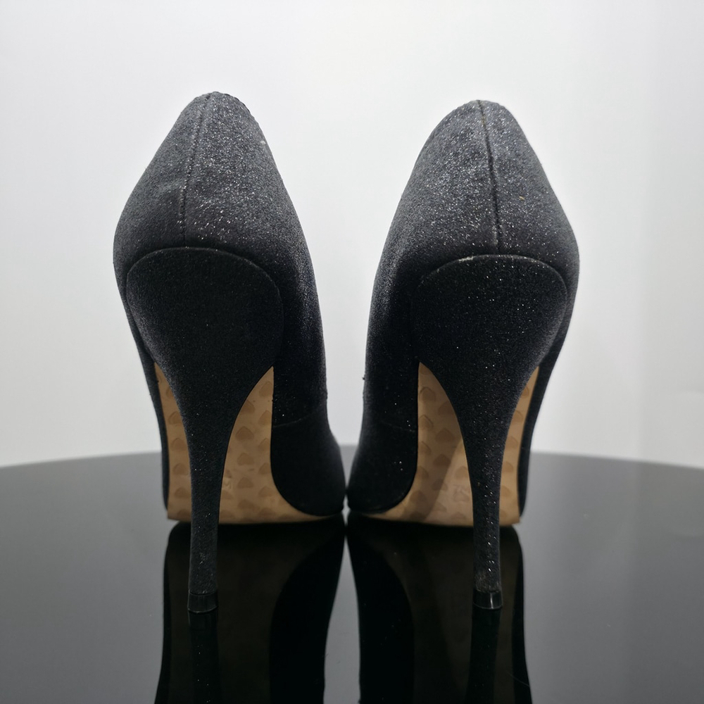 Y2K Betsey Johnson Black Glitter Stiletto Heels Women’s 7M Party Club Pumps - Picture 8 of 9